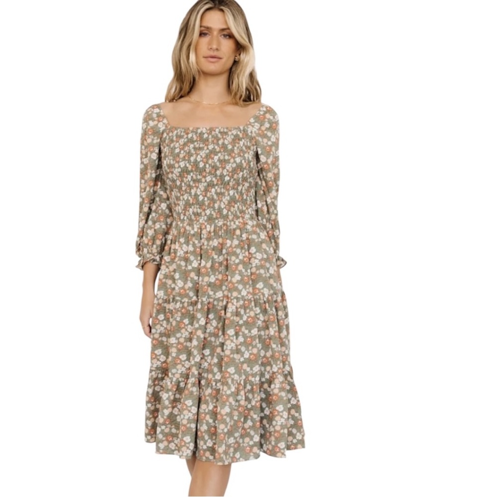 Baltic Born Women's Marta Smocked Midi Dress Size Size 1X Floral - Picture 2 of 9